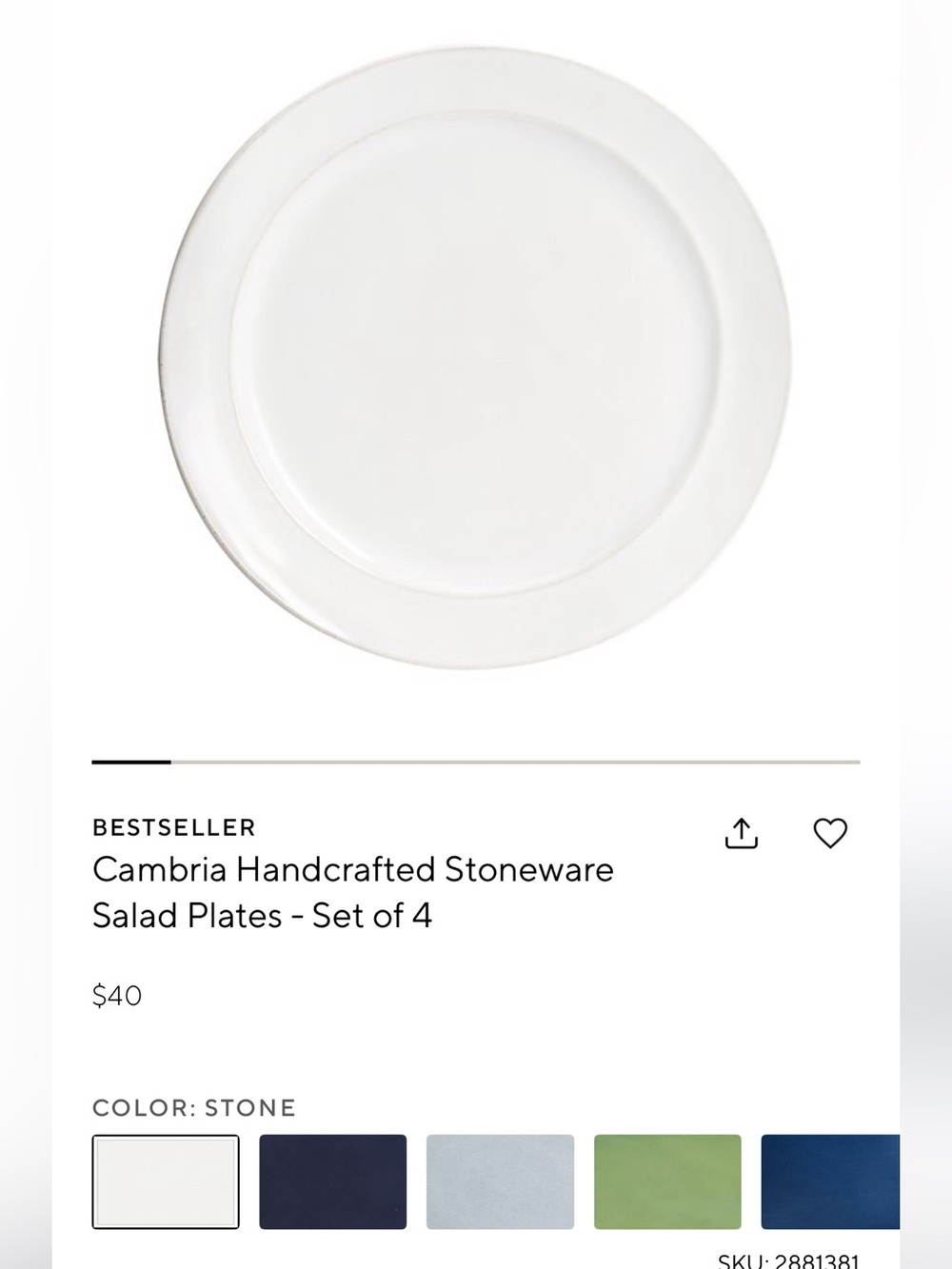 Pottery Barn Cambria Stoneware Salad Plates set of 8 in Stone color